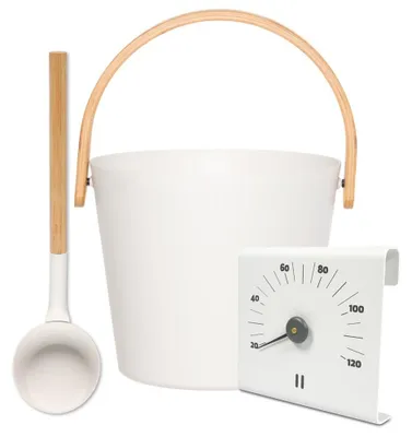 Produktbild von SET> Rento Saunakübel + Kelle + Thermometer Aluminium WEISS