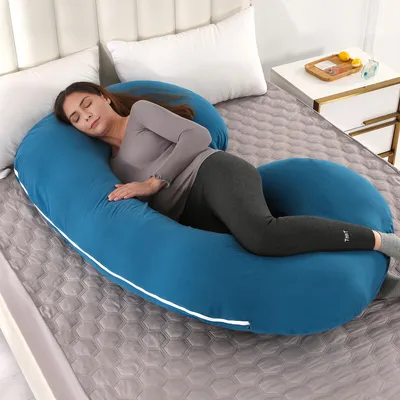 Image de Coussin d'allaitement pour femmes enceintes Coussin pour le corps en forme de C Coussin de maternité, 70 × 145 cm, bleu marine