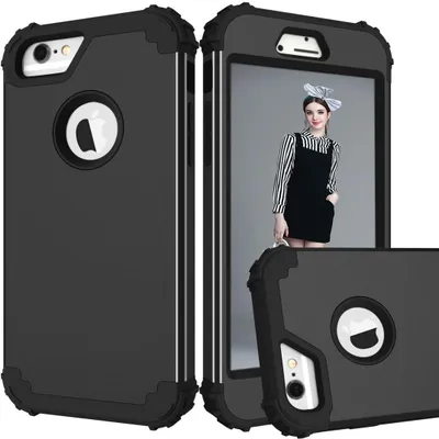 Produktbild von iPhone 6s Hülle, LaimTop Heavy Duty 3 in 1 Hybrid Hart PC Flexibel TPU Silikon Stossfest Kratzfest Tasche Schutzhülle für iPhone 6 / 6s Schwarz