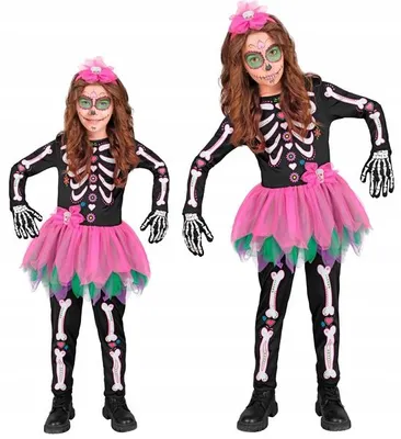 Imagen del producto de Traje de niña Widmann, diseño de esqueleto, para el Día de los Muertos, talla 128 cm
