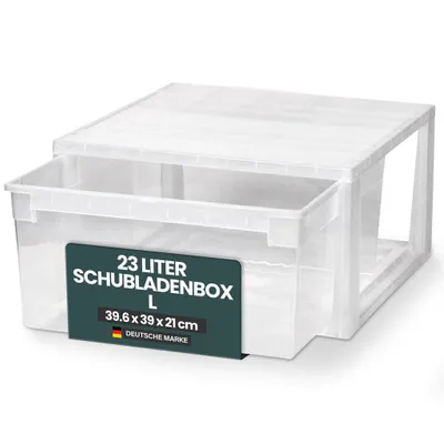 Produktbild von Schubladenboxen Größe L mit Nutzvolumen 23 Liter pro Box, Maße pro Box: 39,6x39x21,3 cm