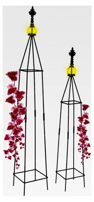 Produktbild von Freistehende Rankhilfe 2er Set, Rosensäule, Ringitter, wetterfest, rostfrei, Rankpyramide H: 100x14x14 cm und 80,5x12x12 cm, Schwarz