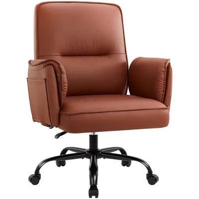 Produktbild von IWMH Bürostuhl, Ergonomischer Schreibtischstuhl mit Armlehnen, Kunstleder Sofa mit Rollen, Höhenverstellbar Chefsessel für Büro, Wohnzimmer - Braun