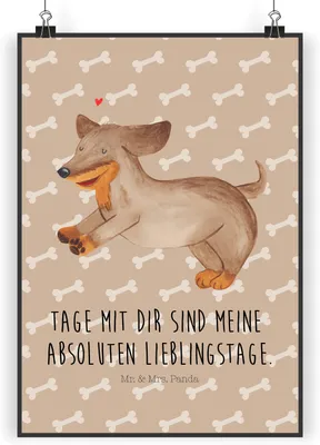 Produktbild von Mr. & Mrs. Panda Bild Hund Dackel DIN A4 - Hundeglück - Geschenk, Wanddekoration, drucke, Plakat, Wandbild, wanddeko, Fröhlich, Hunde, Sprüche