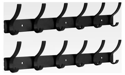 Produktbild von 2 Stück Wandkleiderhaken, Hakenleiste mit 12 Haken, Garderobenleiste für Schlafzimmer, Bad und Küche, Haken für Mäntel, Jacken, Hüte und Handtücher (Schwarz)
