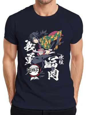 Productafbeelding van Giyu Tomioka Kimetsu no Yaiba, Waterademhaling, Zwaard, Demonenjager, Heren T-shirt, Marineblauw, Maat M
