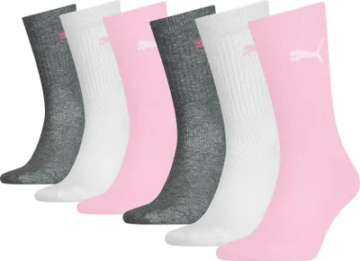 Produktbild von PUMA Kinder Socken, 6er Pack - Sport Junior ECOM, Rippbündchen, Logo Rosa/Weiß/Grau 31-34