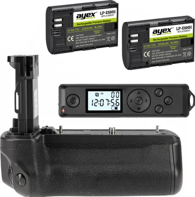 Produktbild von Batteriegriff für Canon EOS R5 R6 R6 Mark II wie BG-R10 Inkl. Timer-Fernauslöser + 2x LP-E6NH Akkus