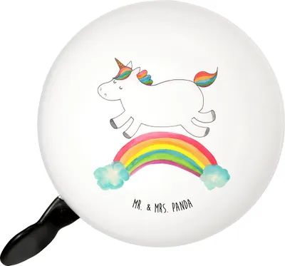 Produktbild von Mr. & Mrs. Panda Fahrradklingel Einhorn Regenbogen - Weiß - Geschenk, glocke fahrrad, Fahrrad-Klingel, Glitzer, Unicorn, Einhornautobahn, Klingel Für, Erwachsenwerden