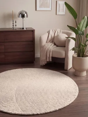 Productafbeelding van Eleni Wollen tapijt - Natuurlijk woonkamertapijt - Rond - Met de hand getuft - Hygge Skandi - Boho-tapijt - Wol voor woonkamer - Slaapkamer