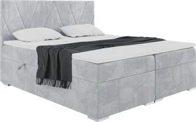 Produktbild von MEBLINI Boxspringbett mit Bettkasten - Gepolstert Doppelbett mit Matratze und Topper - Polsterbett mit Stauraum - Bett mit Kopfteil - Stauraumbett - LARA - 160x200 - H4/Hellgrau Samt