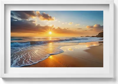Produktbild von Sonnenuntergang über dem Meer– Wandbild mit Rahmen – Gerahmtes Bild  – Wanddekoration – 60x40 cm –  Schwarz Rahmen