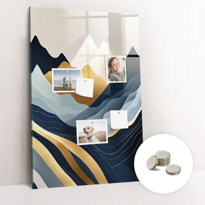 Obrázek produktu pro Magnetická Tabule na Zeď Skleněná - Memo Board Kleněnou Přední Stranou - 5 magnetů v balení - 60x90 cm - Abstraktní krajina