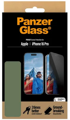 Productafbeelding van PanzerGlass Ultra-Wide Fit Screenprotector voor iPhone 16 Pro - Privacy case friendly