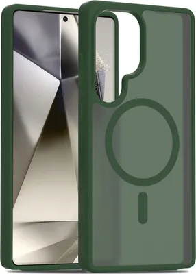 Image de Etui magnétique pour Samsung Galaxy S25 Ultra, compatible MagSafe, dos translucide mat, résistant aux chocs Vert
