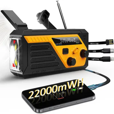 Produktbild von 6000mAh Solar radio mit 4 verschiedenen Ladekabeln, Selbstbetriebenes Kurbelradio mit LED-Taschenlampe, AM/FM, 4-Wege-Aufladung,Powerbank,Notfallradio