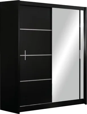 Produktbild von Furniture24 Kleiderschrank Vista 150 Schwebetürenschrank Schrank mit Schiebetür 2 Kleiderstangen 5 Einlegeboden Schwarz mit Spiegel , 151 cm breit