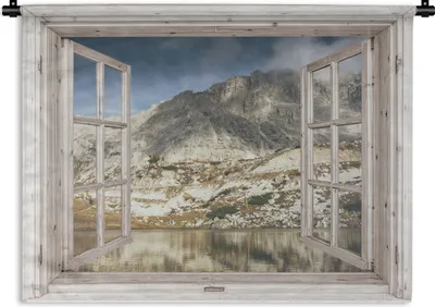 Produktbild von MuchoWow® Wandteppich Wandbehang Durchsichtig - Holz - Berg 90x67.5 cm Tapisserie Dekoration Wandtuch - Fototeppich - Wand-Skulpturen