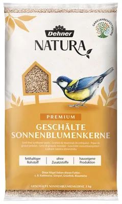 Zdjęcie produktu dla Dehner Natura Premium karma dla dzikich ptaków, bez łusek słonecznika, całoroczna karma o wysokiej zawartości białka / energii, wysokiej jakości karma dla dzikich ptaków, 5 kg
