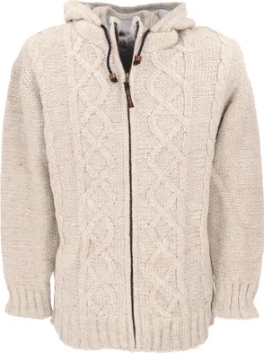 Produktbild von Strickjacke, Uni Wolljacke, Nepaljacke mit Zopfmuster, Natürlichem Baumwollfutter - Naturweiß, Herren, Creme-weiß, Wolle, Größe: M