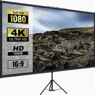 Immagine prodotto di Grande schermo di proiezione da 70 pollici – 16:9 4K HD – Regolabile in altezza e senza pieghe – Schermo di proiezione portatile per interni ed esterni – Home cinema, gaming e ufficio
