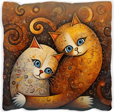 Produktbild von Wallario Premium Kissen, weiche Oberfläche, mit Motiv Malerisches Katzenduo, Größe: 40 x 40 cm, mit weißer Rückseite
