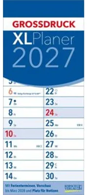 Produktbild von Jahreskalender 2027 Großdruck, schmaler Wandkalender, 19 x 46 cm, inkl. Feiertage