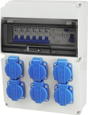 Produktbild von Baustromverteiler Wandverteiler Gartensteckdose 6x 230V Steckdosen Schuko mit LS-Schalter FI-Schalter 3-Phasen