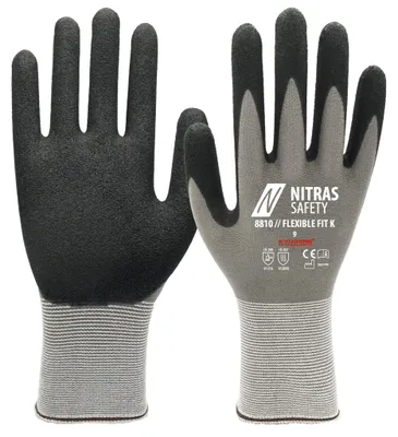 Produktbild von NITRAS FLEXIBLE FIT K, Montagehandschuhe, grau / schwarz, EN 388, EN 407,  KYORENE-Spezialgarn | Packung (12 Paare)