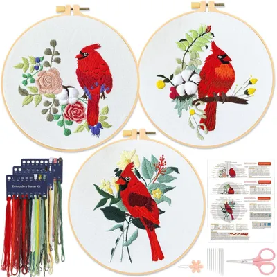 Immagine prodotto di Kit per ricamo a punto croce per principianti, composto da 3 set, con telaio da ricamo e accessori