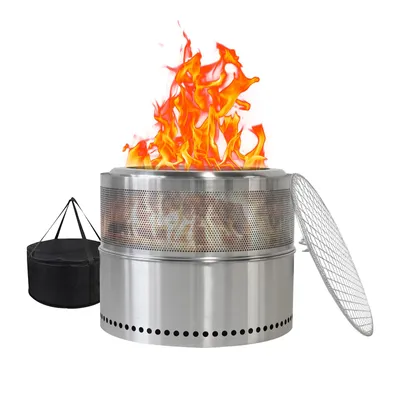 Productafbeelding van Rookvrije vuurplaats, houtvuurplaats, barbecueplaats, roestvrij staal, draagbaar voor buitengebruik. Zilver
