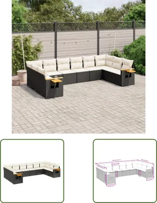 Produktbild von The Living Store 10-tlg. Garten-Sofagarnitur mit Kissen Schwarz Poly Rattan