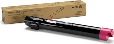 A magenta toner cartridge and its packaging are shown against a white background.