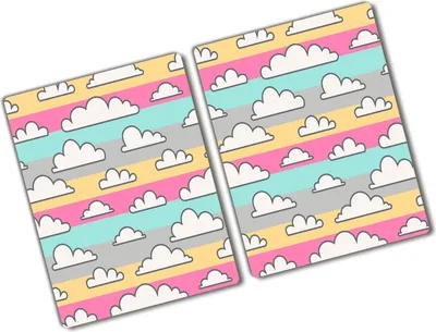 Produktbild von Tulup Glas Herdabdeckplatte - 2x40x52 cm - Glaskeramikkochfeld-Abdeckung Spritzschutz Glasabdeckplatte Kochplattenabdeckung und Schneidebrett - Zweiteilig - Kinderzimmer - Wolken - Mehrfarbig