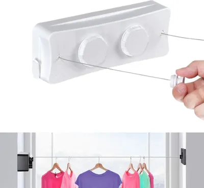 Produktbild von Ausziehbare Wäscheleine - Wandmontage - 5,1 m - Weiß - Edelstahl