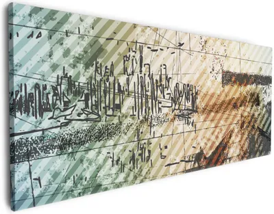 Produktbild von Wallario Premium Leinwandbild Grunge Stil  Streifen Schrift und Muster in Größe 80 x 200 cm