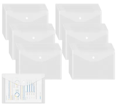 Productafbeelding van 60 A5-documentenmappen, A5-documentenmappen met drukknopsluiting, waterdicht, geschikt voor documenten en enveloppen.