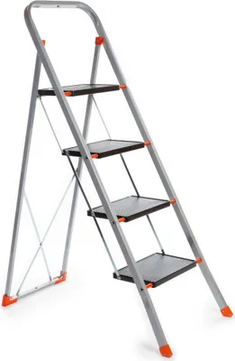 Produktbild von Toolland Trittleiter 4 Stufen klappbar mit Sicherheitsbügel, leichte Haushaltsleiter aus Metall mit