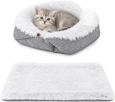 Productafbeelding van Kattenbed 2-in-1 - 60 x 50 cm - opvouwbaar tot mand - wasbaar - pluche - grijs