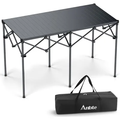 Productafbeelding van Campingtafel, grilltabel, 122x60x74 cm, aluminium, inklapbare tafel met X-frame, draagvermogen tot 120 kg, zwart, inclusief draagtas