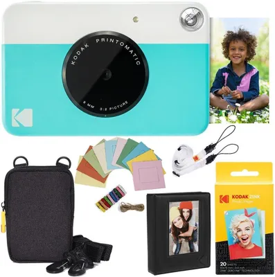 Immagine prodotto di Fotocamera istantanea Kodak Printomatic (blu), confezione che include: carta Zink (20 fogli) e custodia