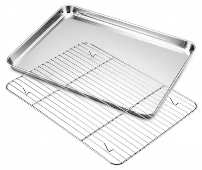 Productafbeelding van Bakplaat met koelrooster, 23 x 17 x 2,5 cm, roestvrij staal, rechthoekig, vaatwasmachinebestendig
