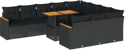 Produktbild von 11-tlg. Garten-Sofagarnitur mit Kissen Schwarz Poly Rattan