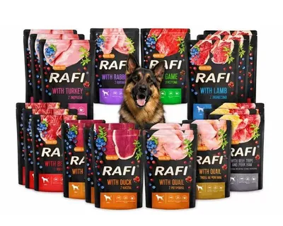 Produktbild von RAFI Adult Hundefutter Nassfutter Getreidefrei 16x500g Mix Geschmacksrichtungen Dolina Noteci hunde-Nassfutter