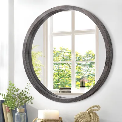 Obrázek produktu pro Kulaté nástěnné zrcadlo 60 cm s dřevěným rámem