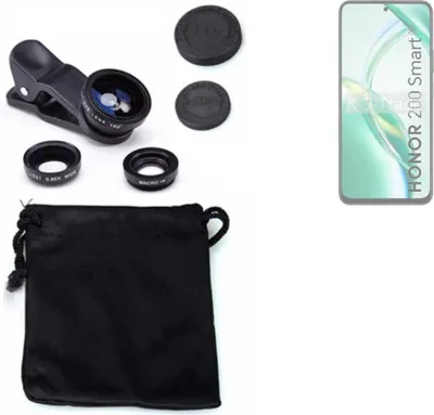 Produktbild von K-S-Trade Smartphone Kamera Linsen Set Kompatibel mit Honor 200 Smart 3in1 Clip-On Kamera Adapter Macro Weitwinkel FishEye Fischauge Objektiv Linse
