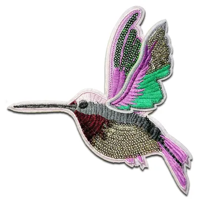 Obrázok produktu pre Vták kolibrík s flitrami - nášivka, nažehľovacia, nášivky, nášivky, na nažehlenie, veľkosť: 18,8 x 14,7 cm