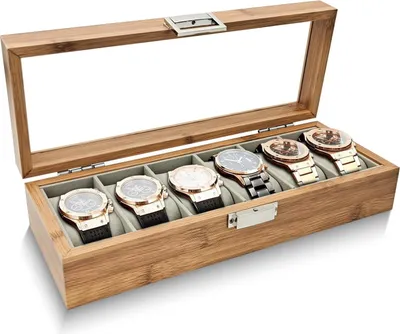 Image de Boîte à montres en bois à 6 compartiments - Boîte de rangement rétro - Marron