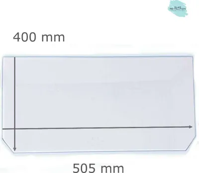 Produktbild von Kühlschrank Einlegeboden - Klarglas 4 mm - 2 abgeschrägte Ecken - 505 mm x 400 mm - (89,96 EUR / qm - Mindestbfl. 0,25 qm - Kantenb. 5,35 EUR / lfm - Eckenb. 1,00 EUR / Stck. )