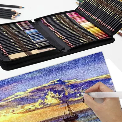 Produktbild von 96-teiliges Set mit Aquarellstiften, Bleistiften und Kohlezeichenstiften - zum Schreiben, Skizzieren und Zeichnen - ideales Kunstset für Anfänger, Erwachsene und Kinder